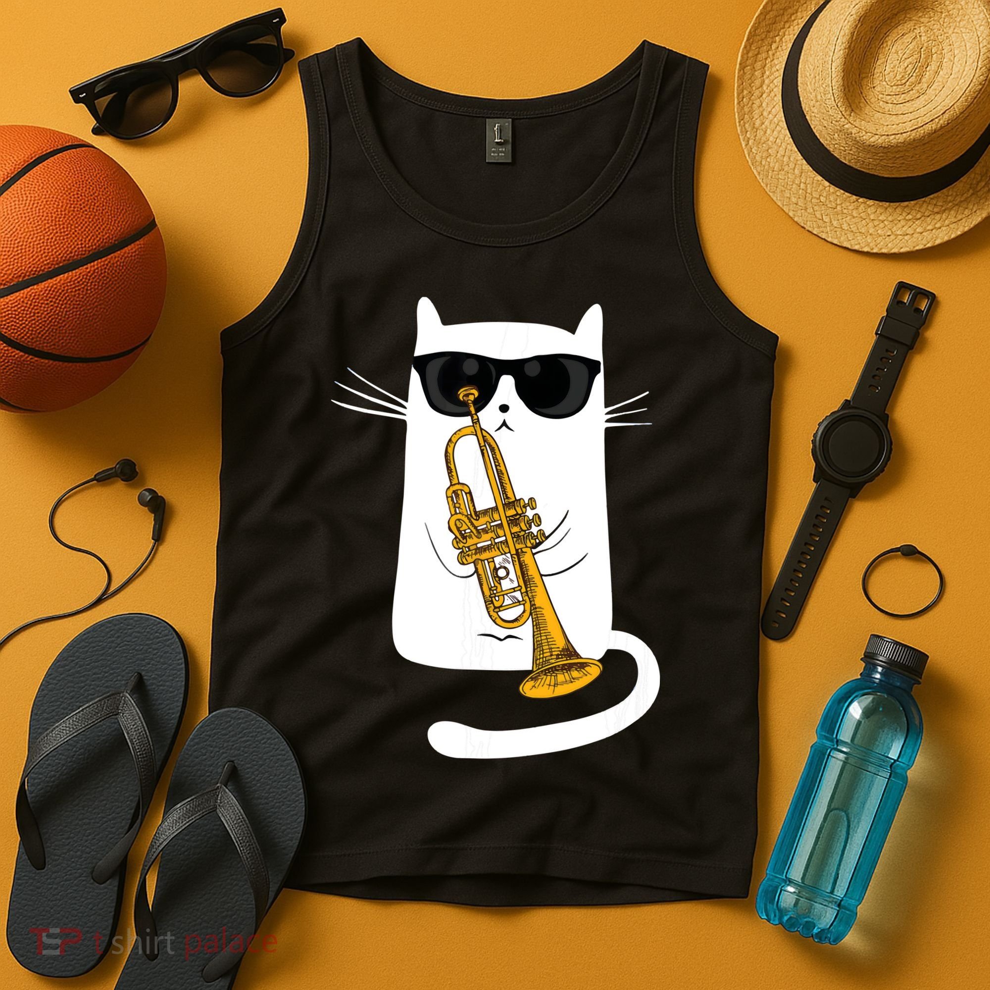Jazz Funk Soul Cool Cute Cat Playing Trumpet Tank Top