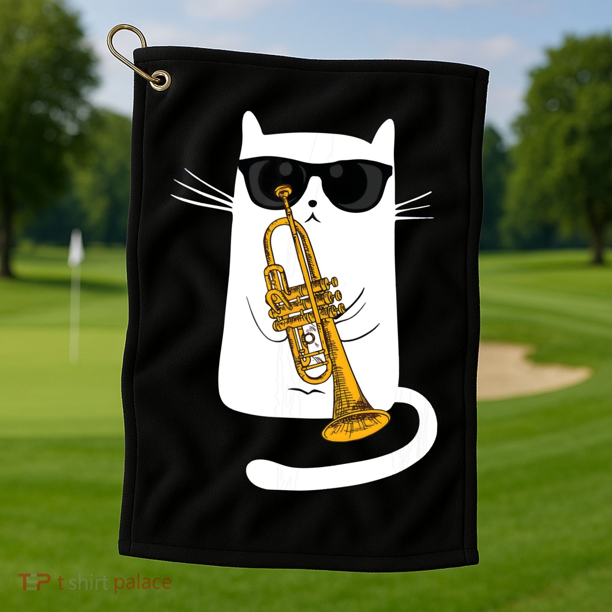 Jazz Funk Soul Cool Cute Cat Playing Trumpet Golf Towel