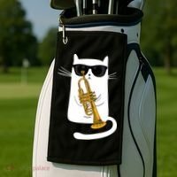 Jazz Funk Soul Cool Cute Cat Playing Trumpet Golf Towel thumb 2