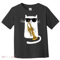 Jazz Funk Soul Cool Cute Cat Playing Trumpet Toddler T-Shirt thumb 0