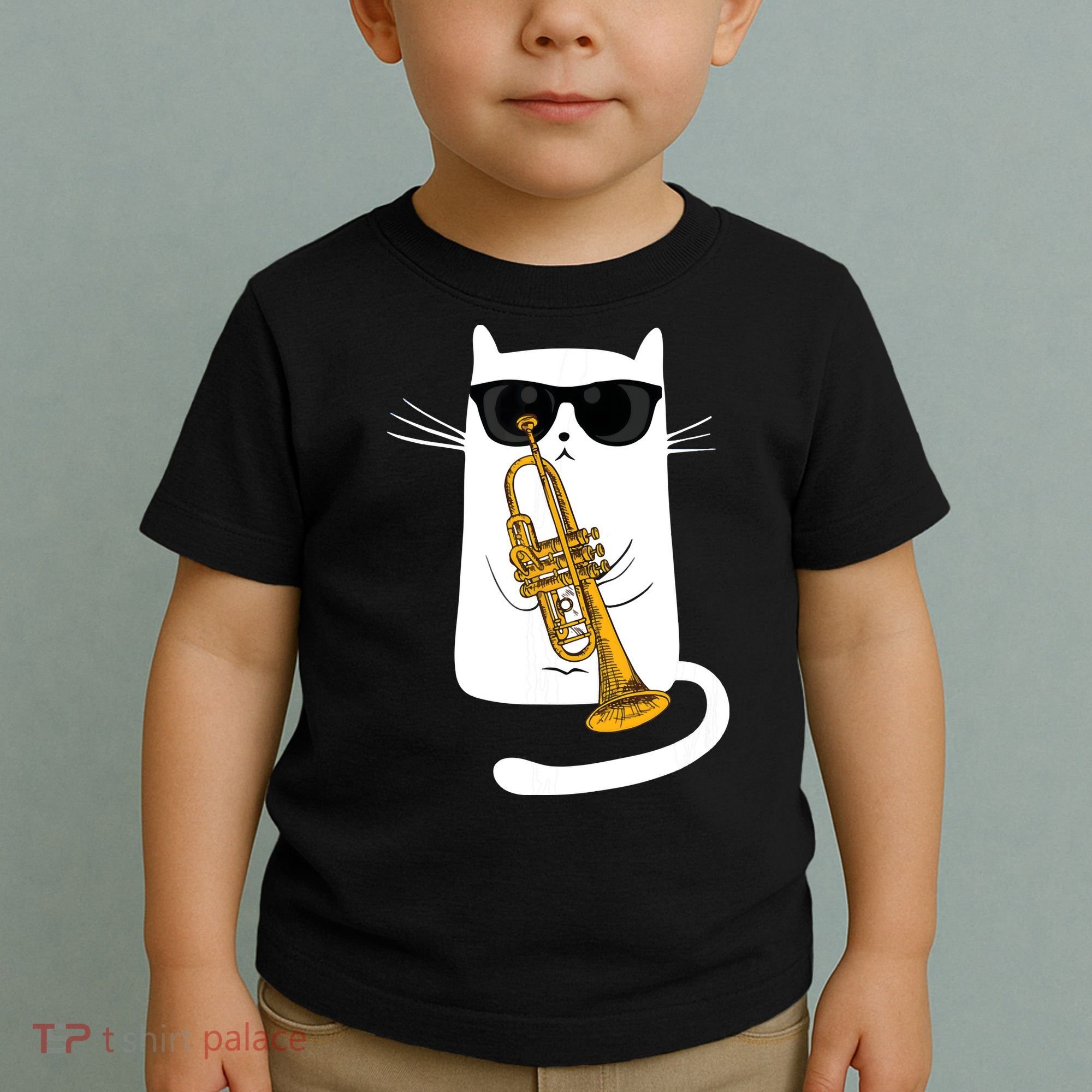 Jazz Funk Soul Cool Cute Cat Playing Trumpet Toddler T-Shirt