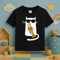 Jazz Funk Soul Cool Cute Cat Playing Trumpet Toddler T-Shirt thumb 3