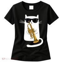 Jazz Funk Soul Cool Cute Cat Playing Trumpet Women's T-Shirt thumb 0