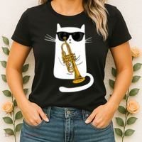 Jazz Funk Soul Cool Cute Cat Playing Trumpet Women's T-Shirt thumb 2