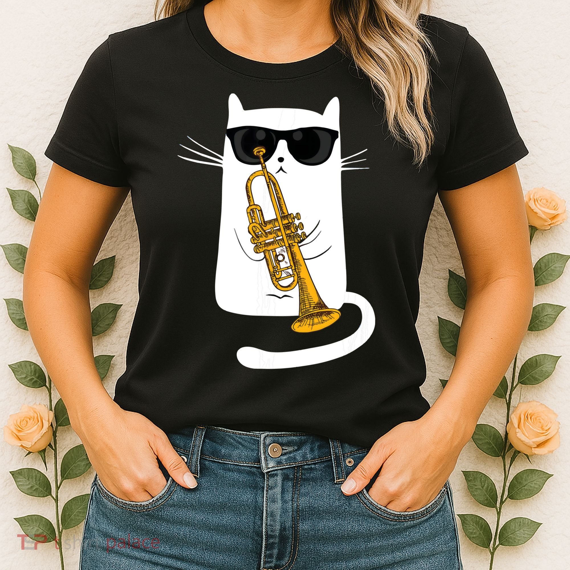 Jazz Funk Soul Cool Cute Cat Playing Trumpet Women's T-Shirt