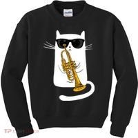 Jazz Funk Soul Cool Cute Cat Playing Trumpet Kids Sweatshirt thumb 0