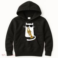 Jazz Funk Soul Cool Cute Cat Playing Trumpet Kids Hoodie thumb 0