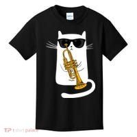 Jazz Funk Soul Cool Cute Cat Playing Trumpet Kids T-Shirt thumb 0