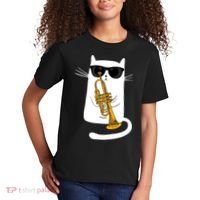 Jazz Funk Soul Cool Cute Cat Playing Trumpet Kids T-Shirt thumb 2