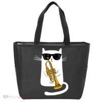 Jazz Funk Soul Cool Cute Cat Playing Trumpet Tote Bag thumb 0