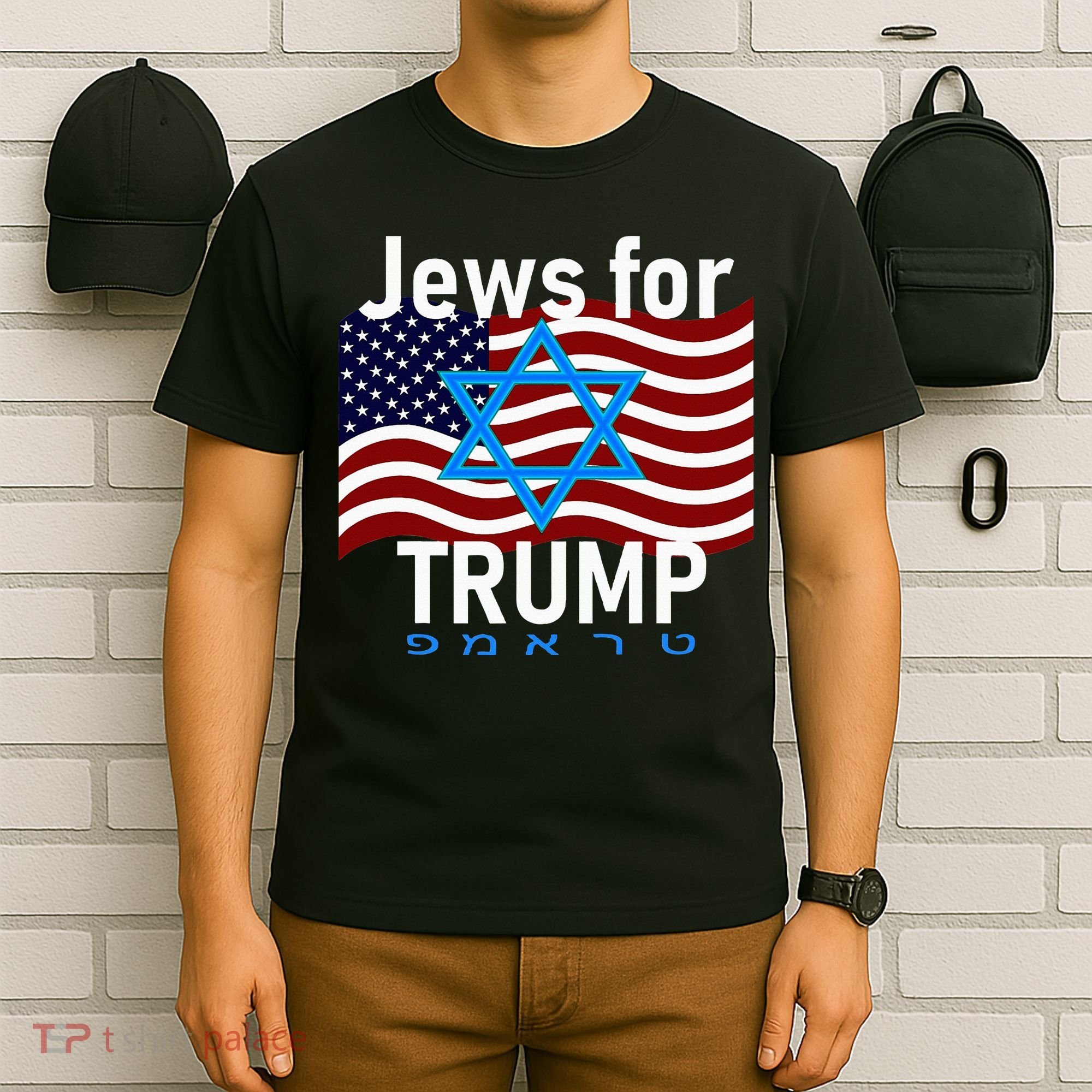 Jews For Trump American Flag Star Of David Hebrew Supporter T-Shirt