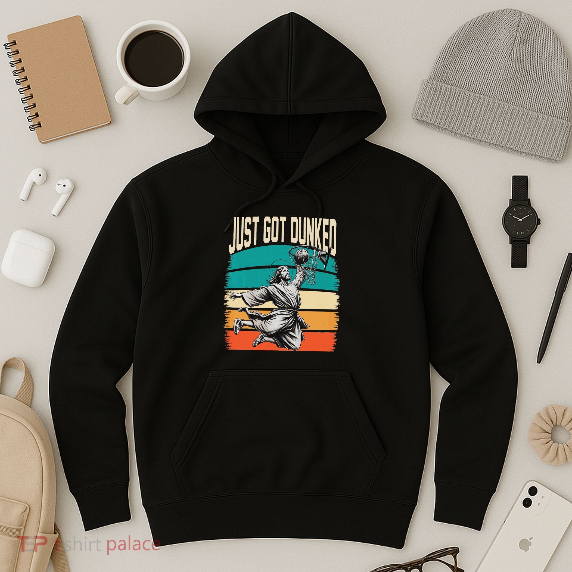 Just Got Dunked Jesus Dunking Baptism Playing Basketball Hoodie