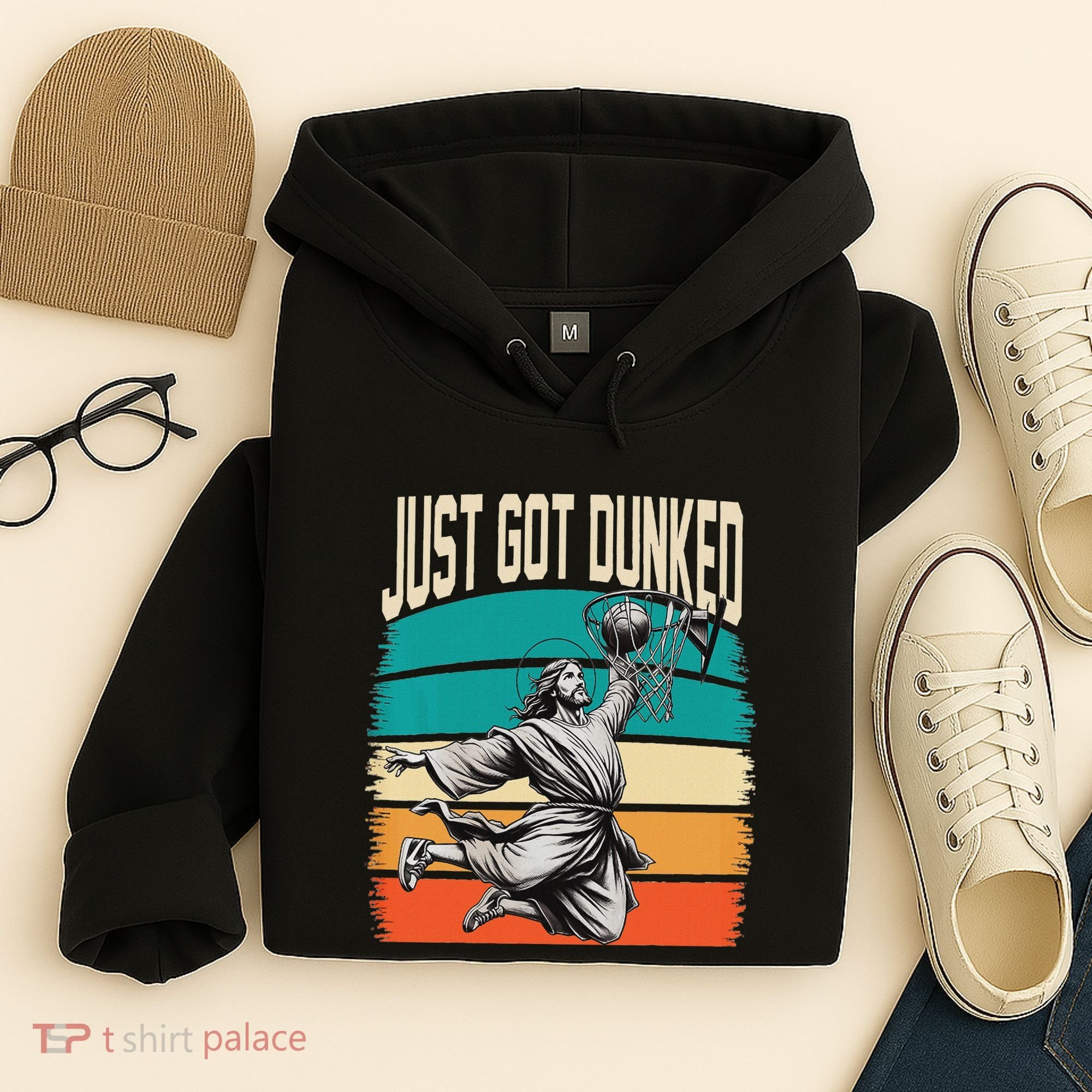 Just Got Dunked Jesus Dunking Baptism Playing Basketball Hoodie
