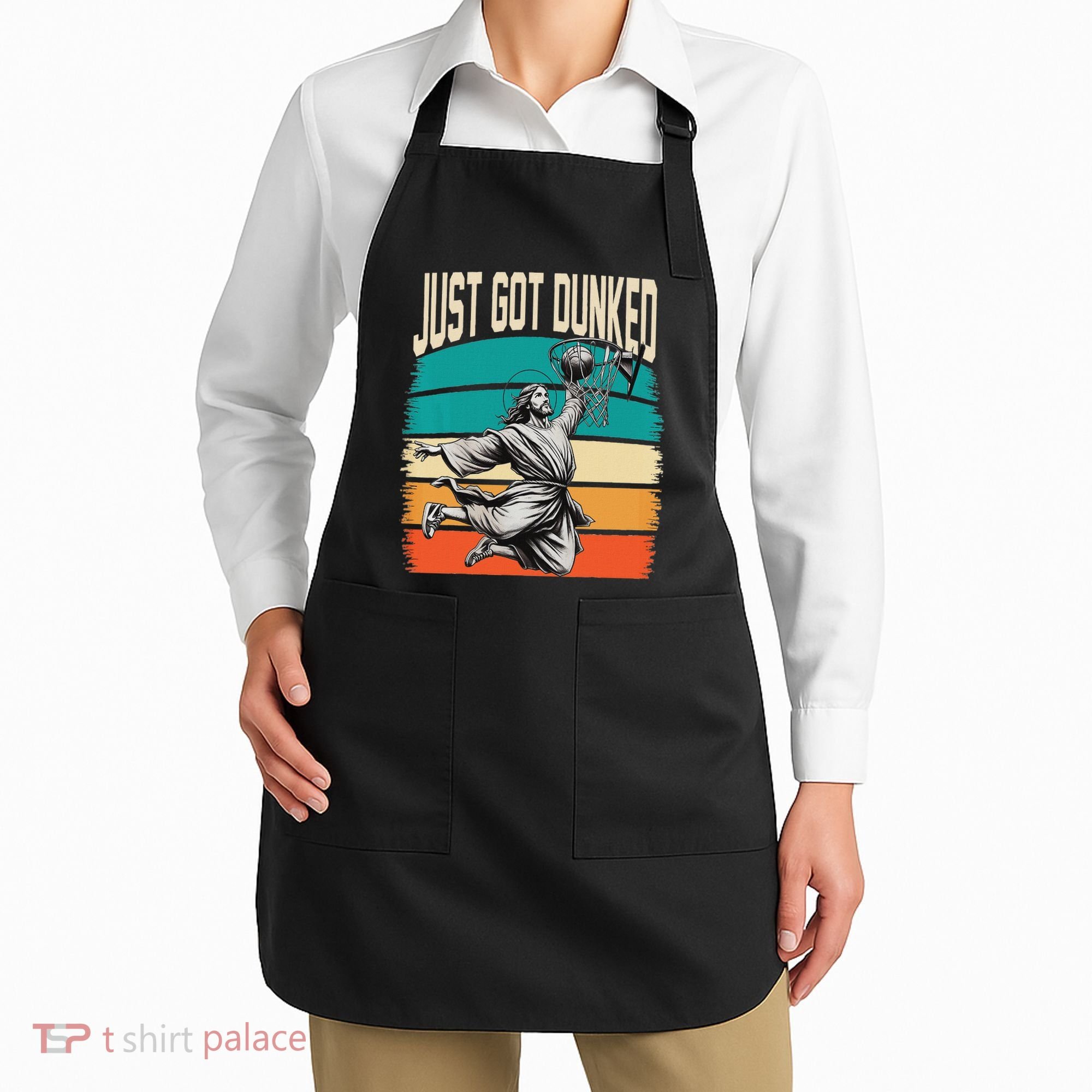 Just Got Dunked Jesus Dunking Baptism Playing Basketball Apron