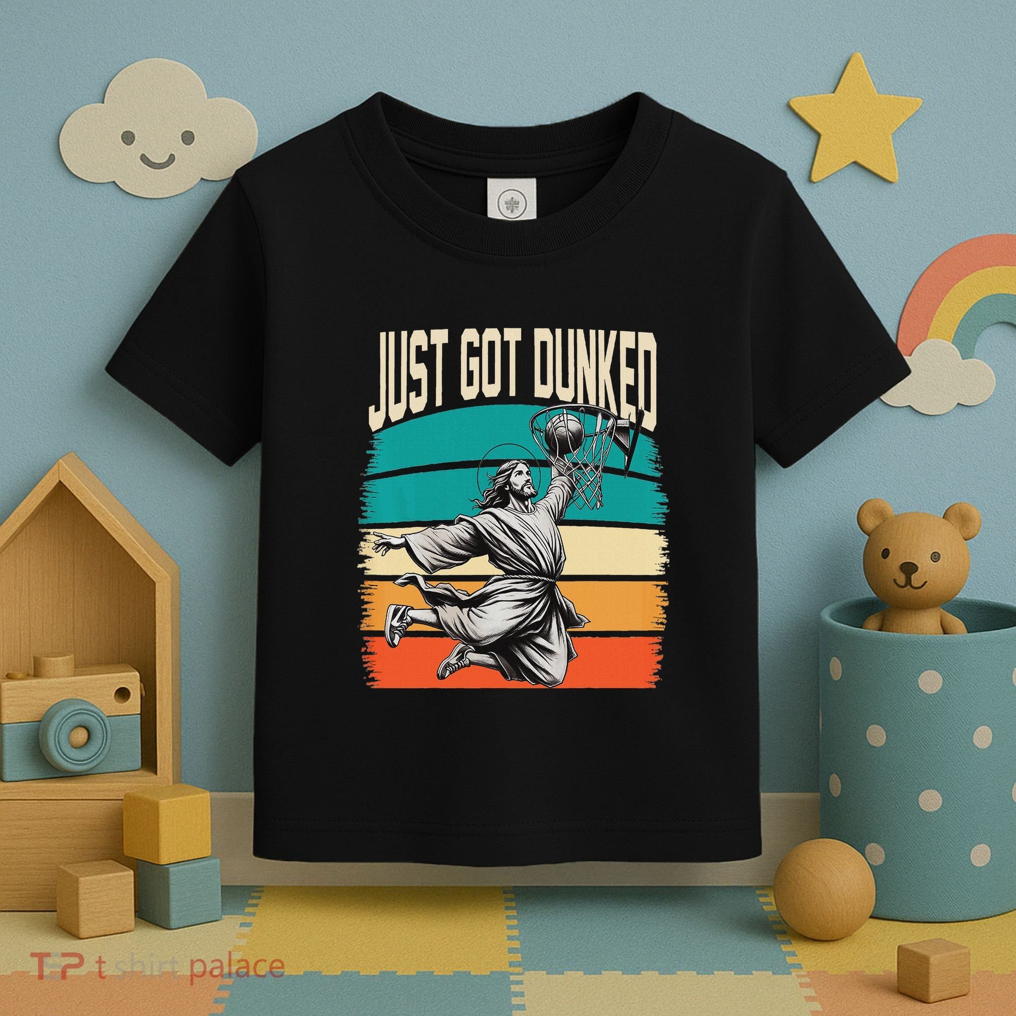 Just Got Dunked Jesus Dunking Baptism Playing Basketball Toddler T-Shirt