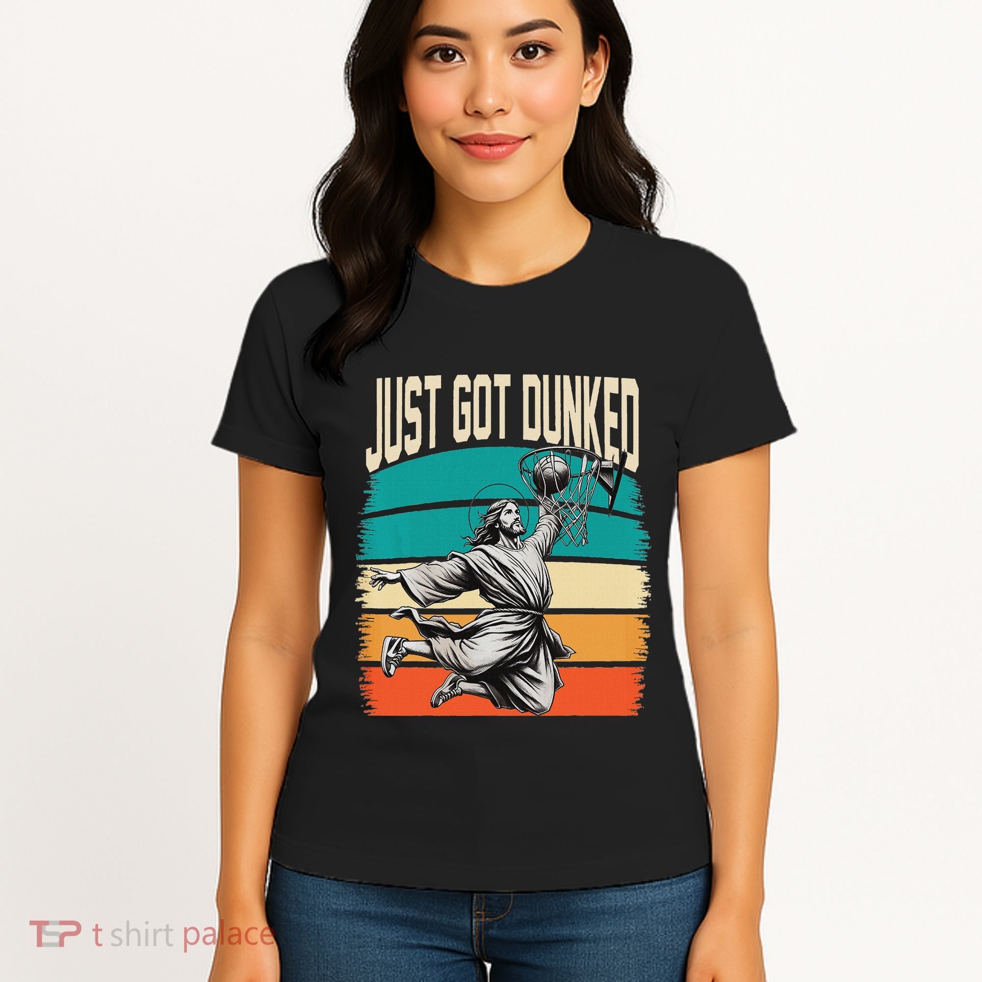 Just Got Dunked Jesus Dunking Baptism Playing Basketball Women's T-Shirt