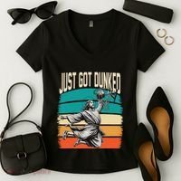 Just Got Dunked Jesus Dunking Baptism Playing Basketball Women's V-Neck T-Shirt thumb 2