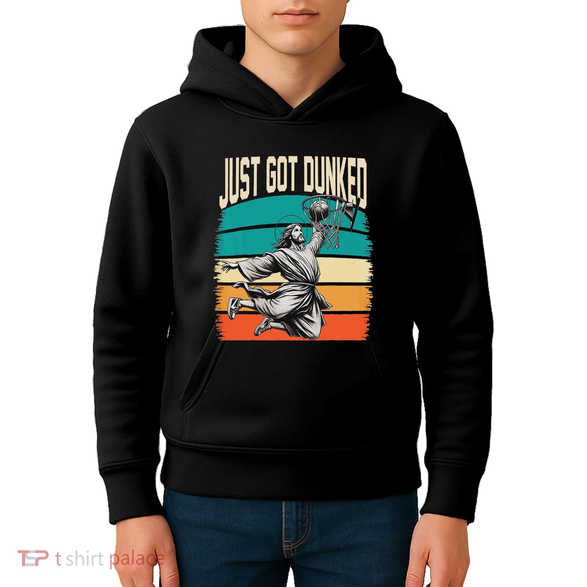 Just Got Dunked Jesus Dunking Baptism Playing Basketball Kids Hoodie