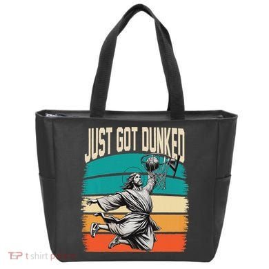 Just Got Dunked Jesus Dunking Baptism Playing Basketball Tote Bag