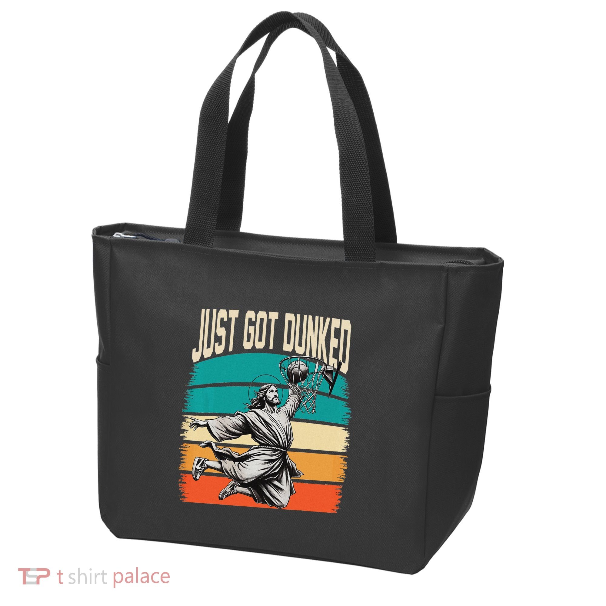 Just Got Dunked Jesus Dunking Baptism Playing Basketball Tote Bag