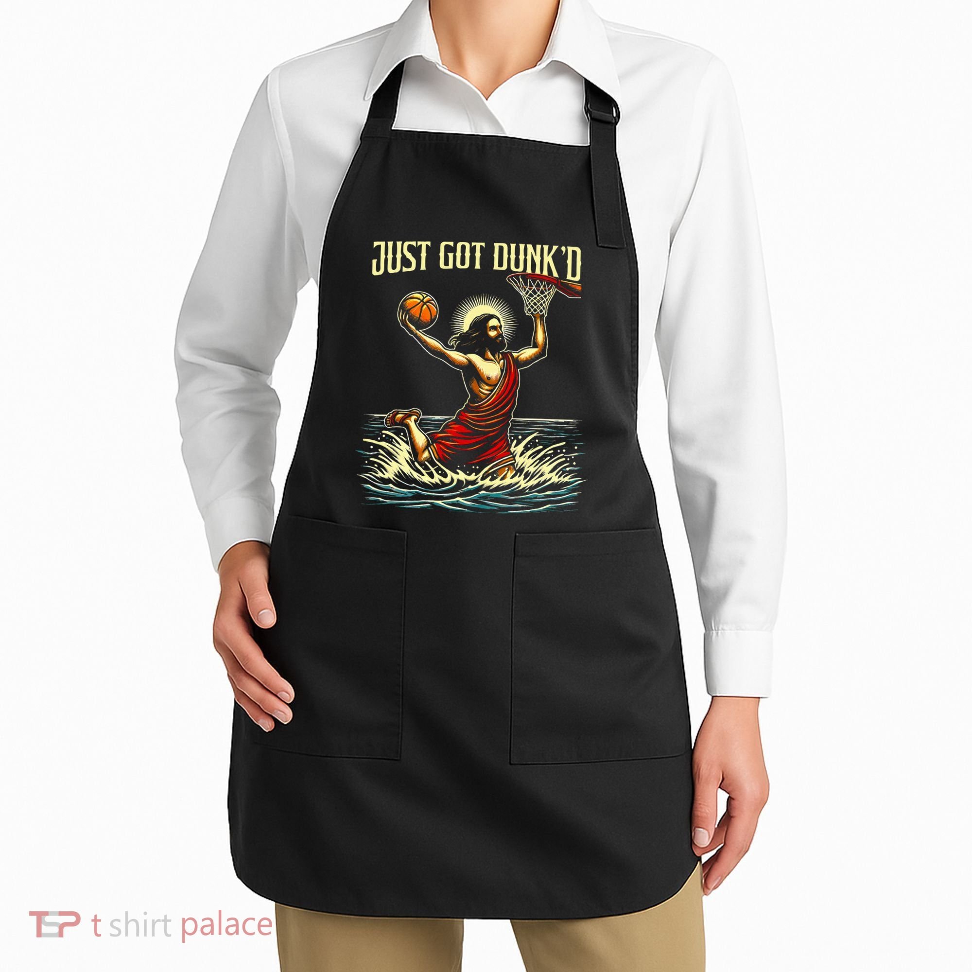 Just Got Dunked Jesus Dunking Baptism Playing Basketball Apron