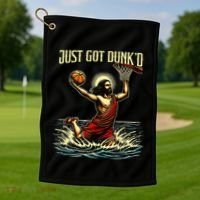 Just Got Dunked Jesus Dunking Baptism Playing Basketball Golf Towel thumb 1