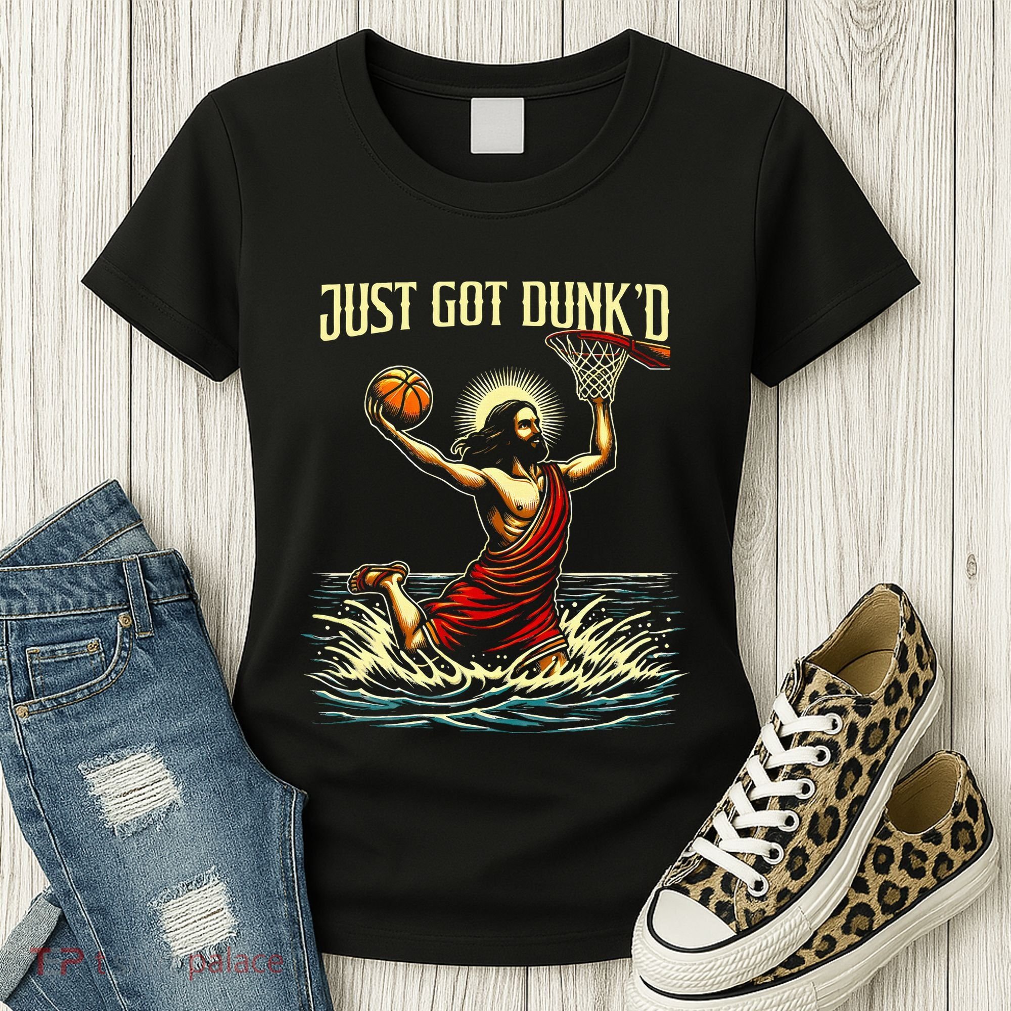 Just Got Dunked Jesus Dunking Baptism Playing Basketball Women's T-Shirt