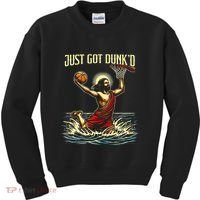 Just Got Dunked Jesus Dunking Baptism Playing Basketball Kids Sweatshirt thumb 0