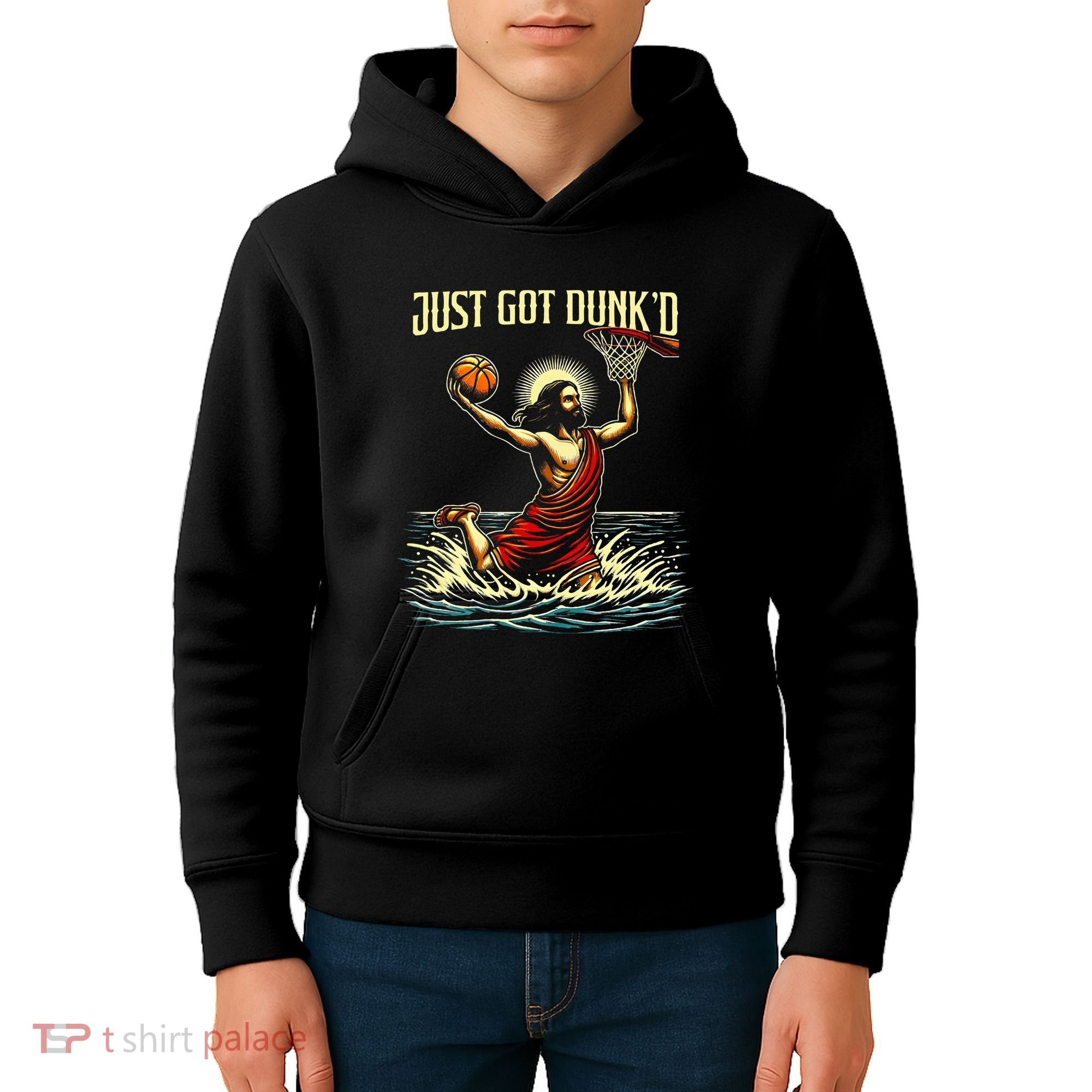 Just Got Dunked Jesus Dunking Baptism Playing Basketball Kids Hoodie