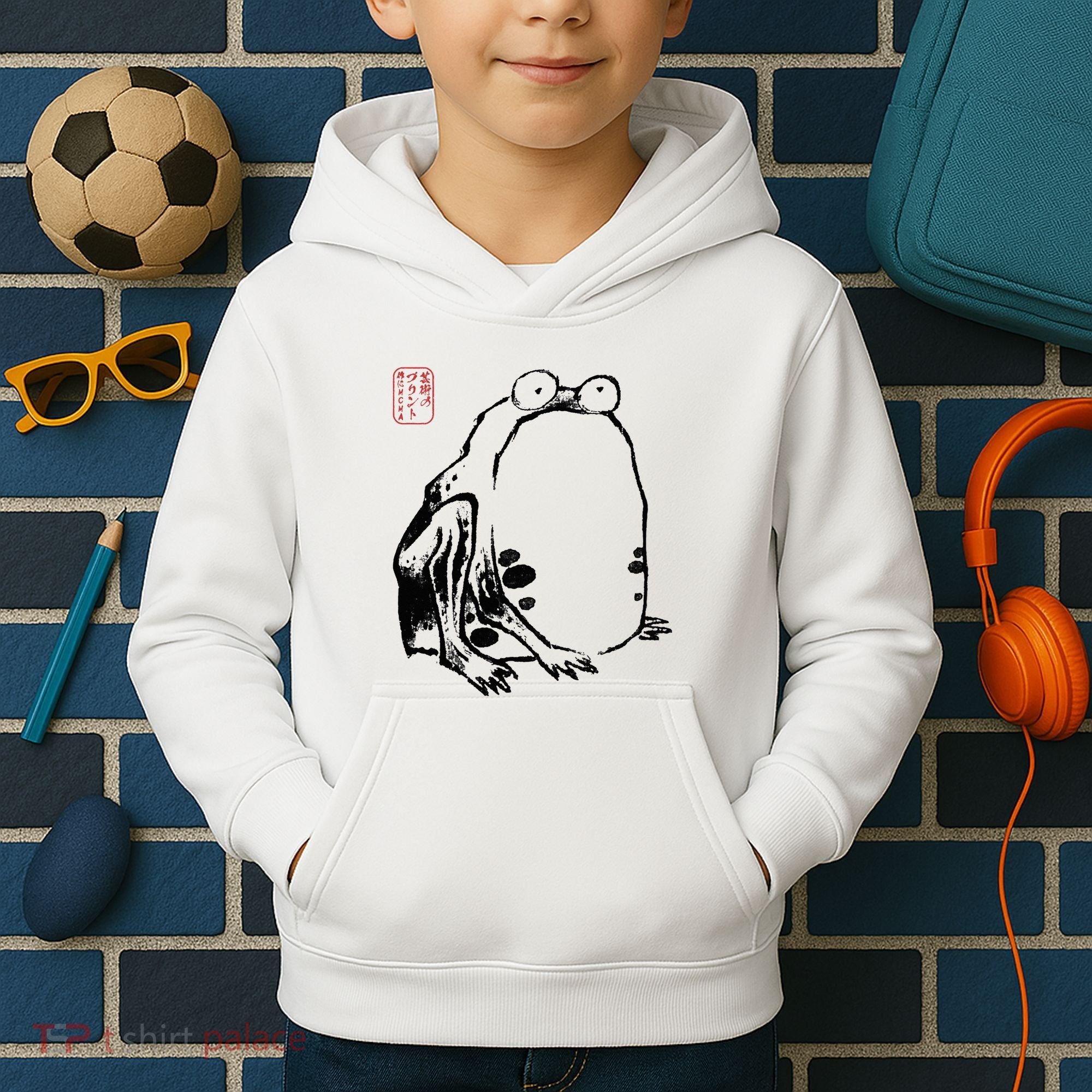 Japanese Grumpy Frog Ukiyoe Anime Japanese Kids Hoodie