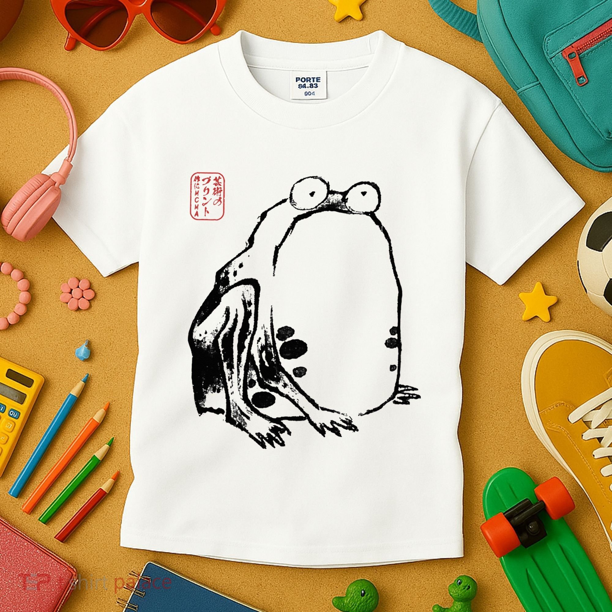 Japanese Grumpy Frog Ukiyoe Anime Japanese Kids T-Shirt