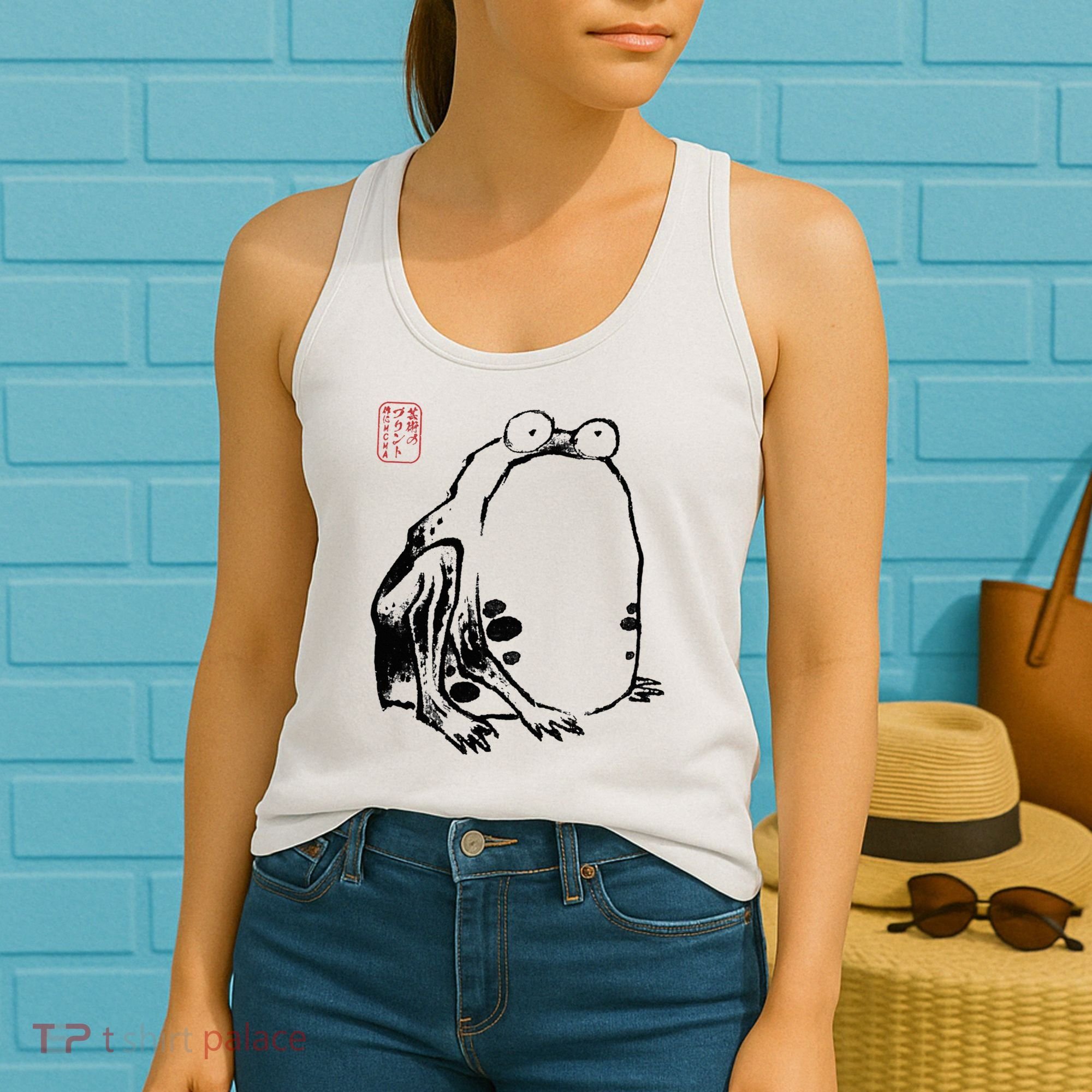 Japanese Grumpy Frog Ukiyoe Anime Japanese Women's Tank Top