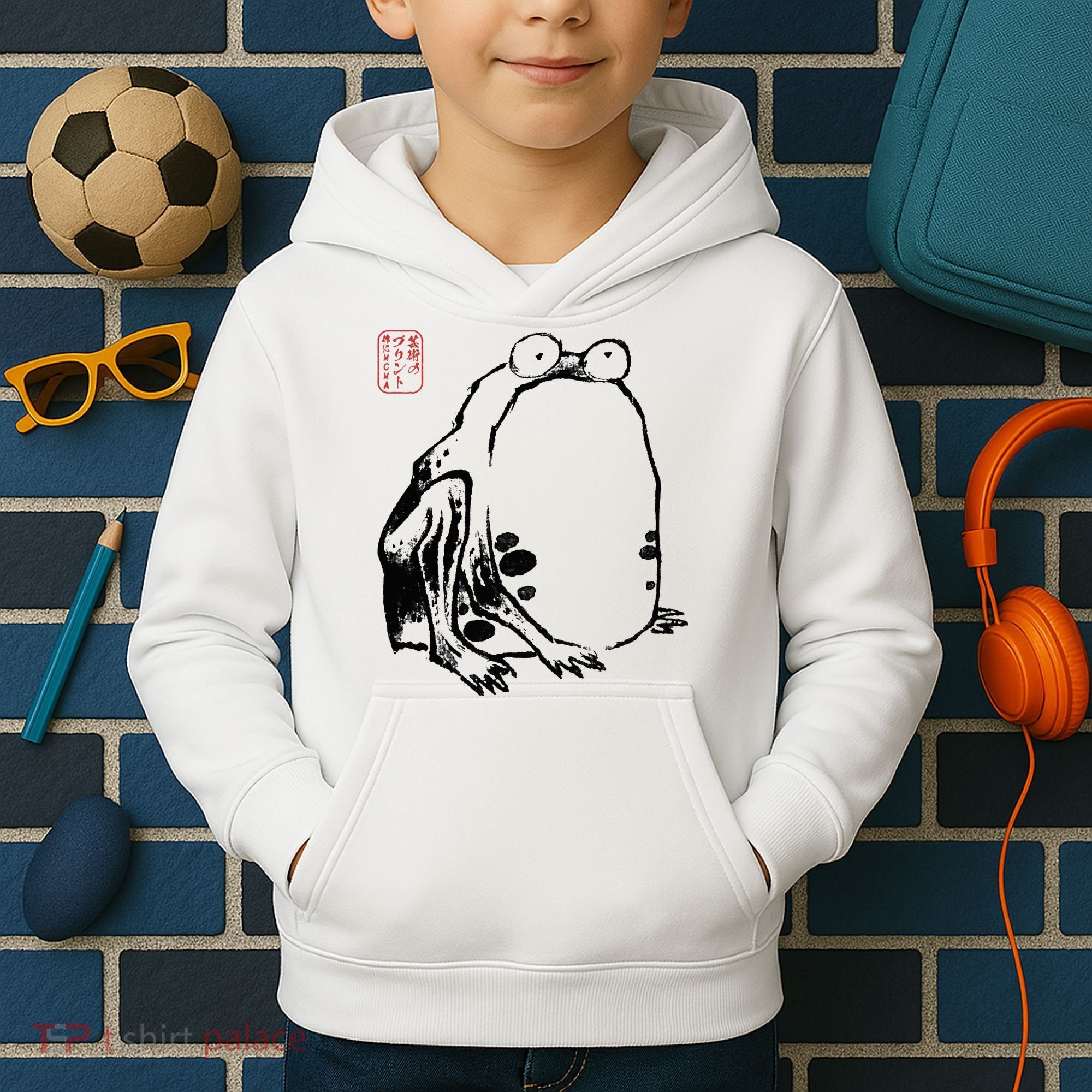 Japanese Grumpy Frog Ukiyoe Anime Japanese Kids Hoodie