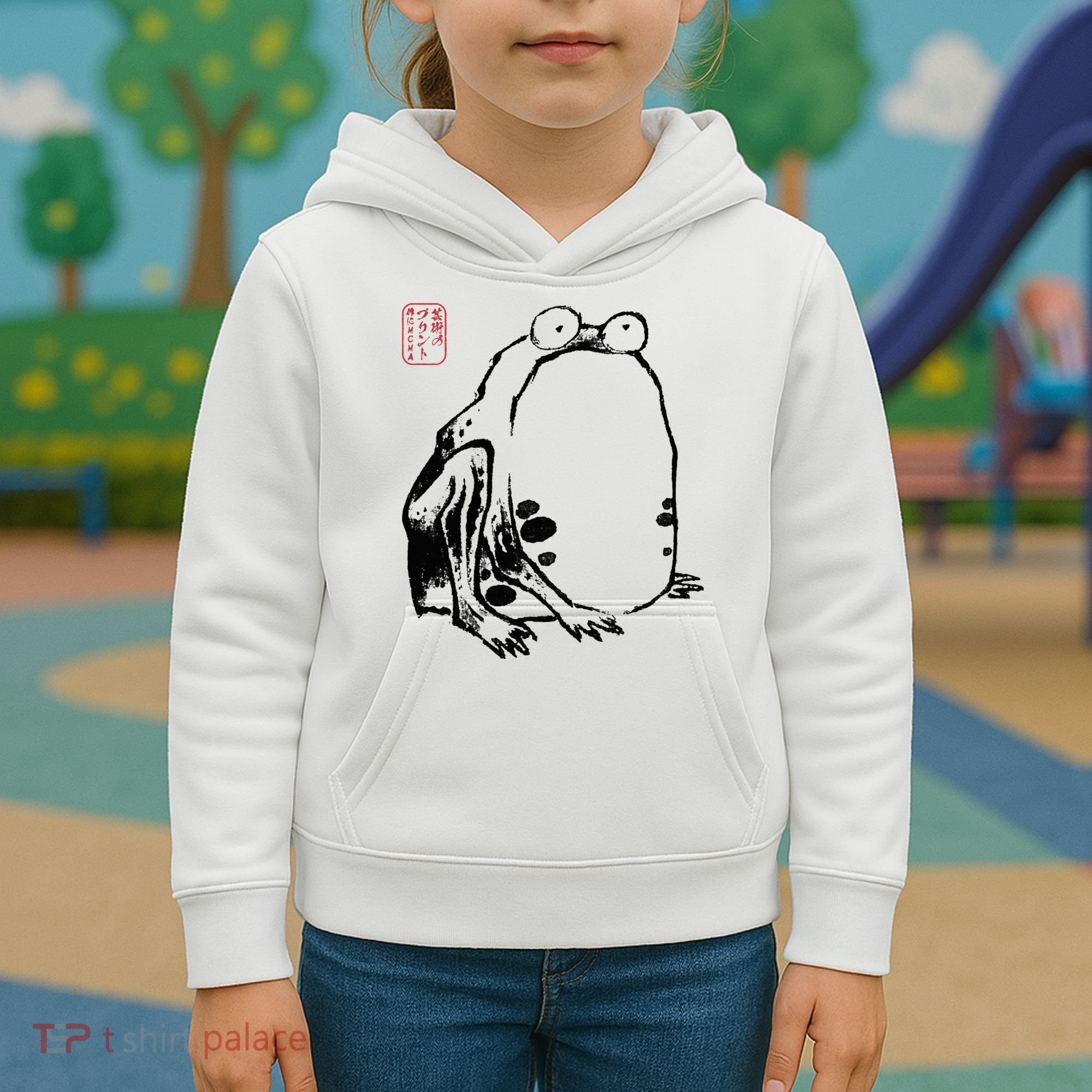 Japanese Grumpy Frog Ukiyoe Anime Japanese Kids Hoodie