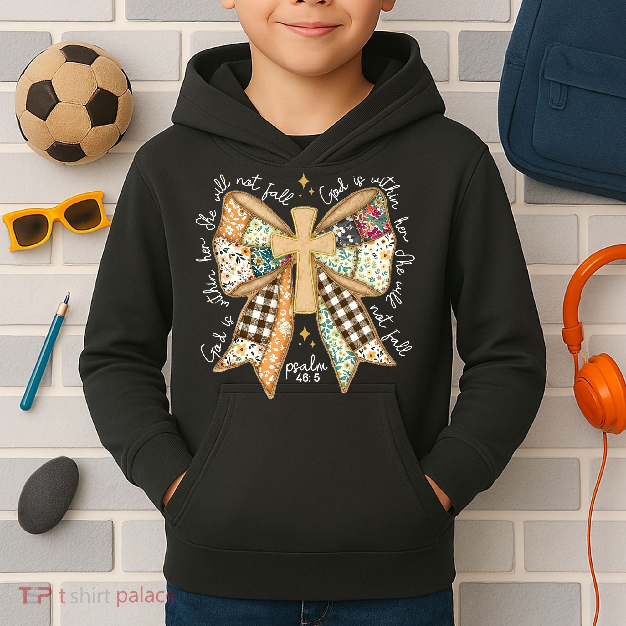 Jesus God Is Within Her Coquette Christian Faith Kids Hoodie