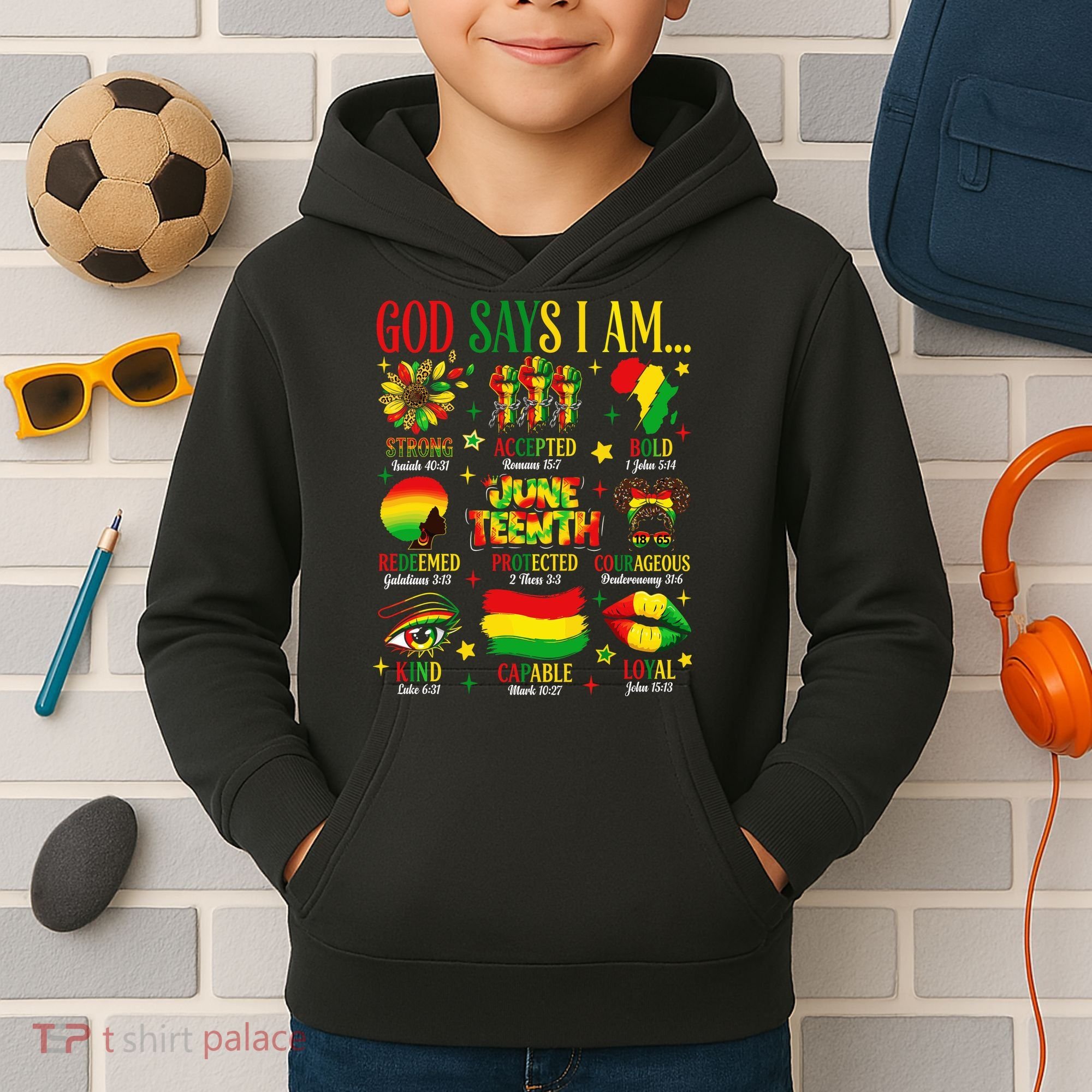 Juneteenth God Says I Am Black Freedom 1865 Christian Kids Hoodie