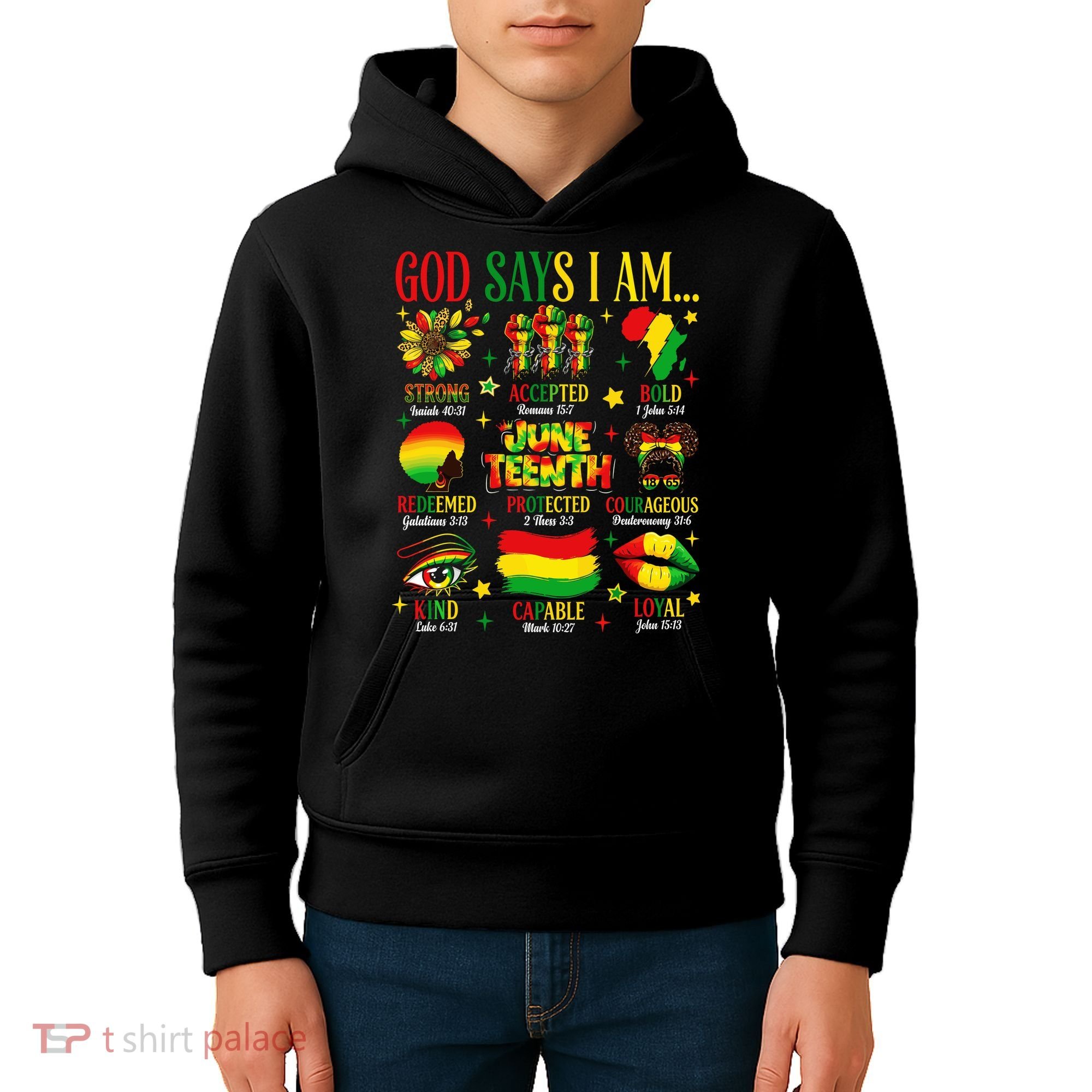 Juneteenth God Says I Am Black Freedom 1865 Christian Kids Hoodie