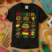 Juneteenth God Says I Am Black Freedom 1865 Christian Kids T-Shirt thumb 3