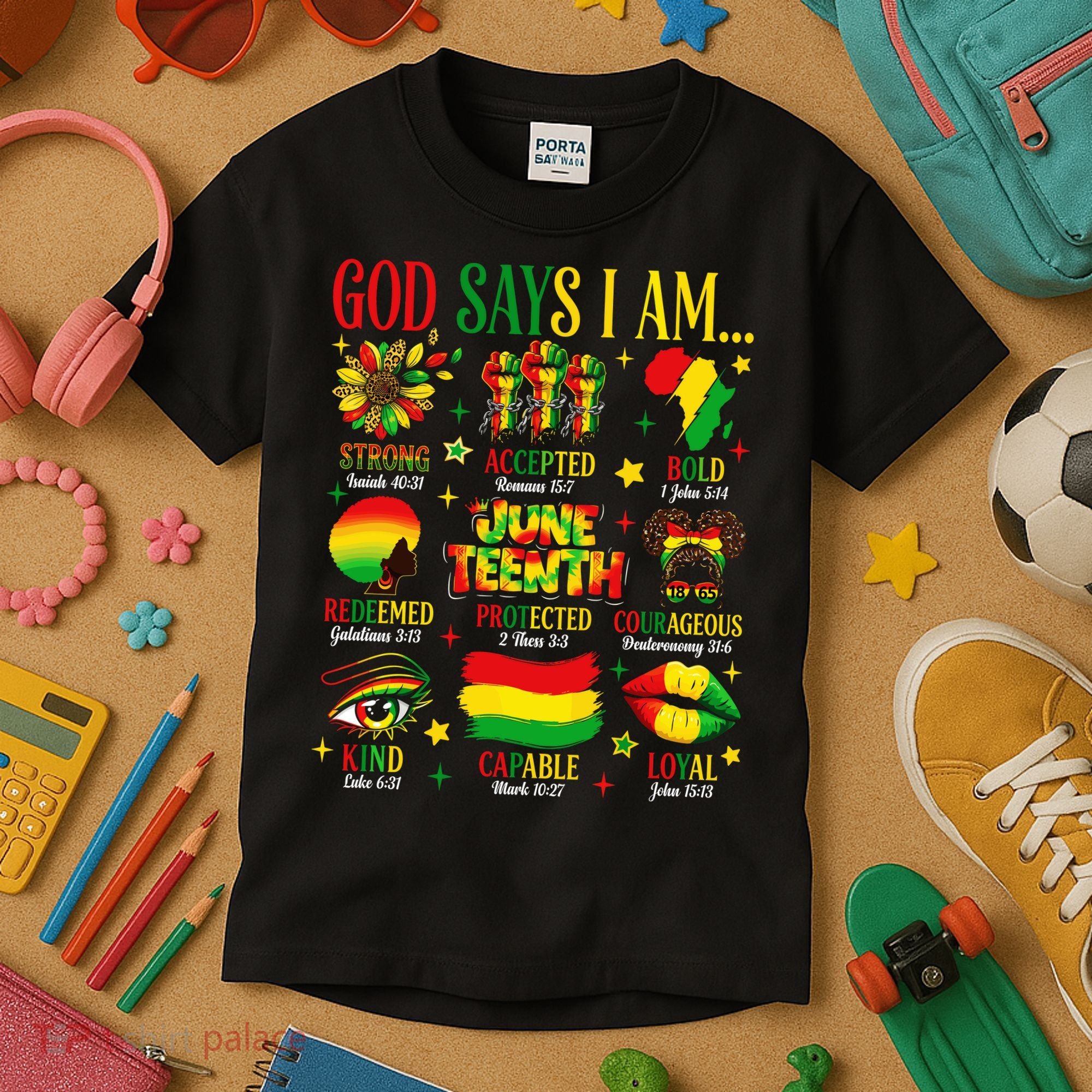 Juneteenth God Says I Am Black Freedom 1865 Christian Kids T-Shirt