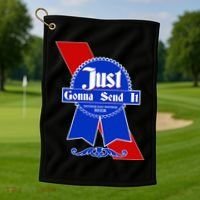 Just Gonna Send It Nother Day Nother Beer Blue Ribbon Golf Towel thumb 1