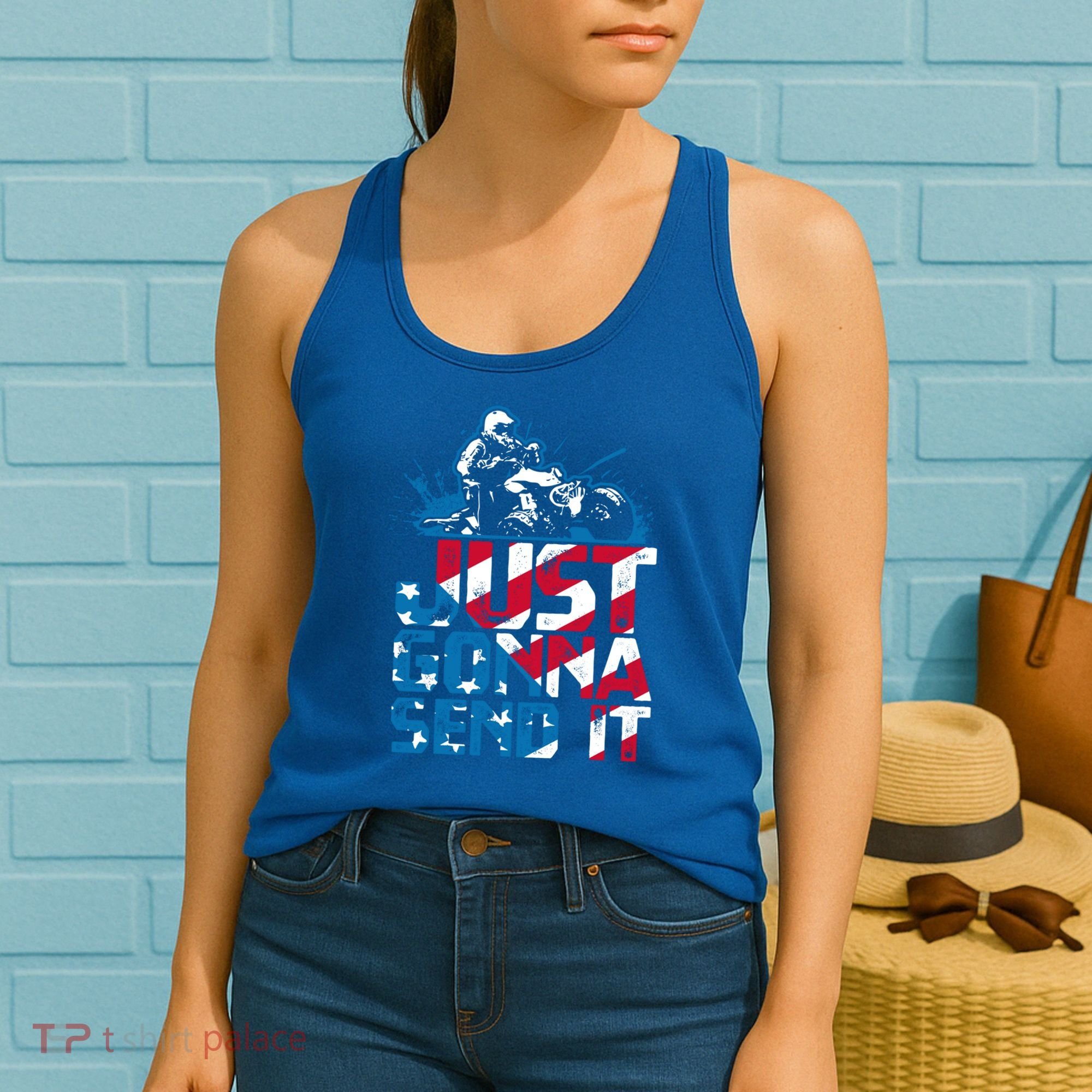 Just Gonna Send It Gift Patriotic American Flag Quad Atv Gift Women's Tank Top