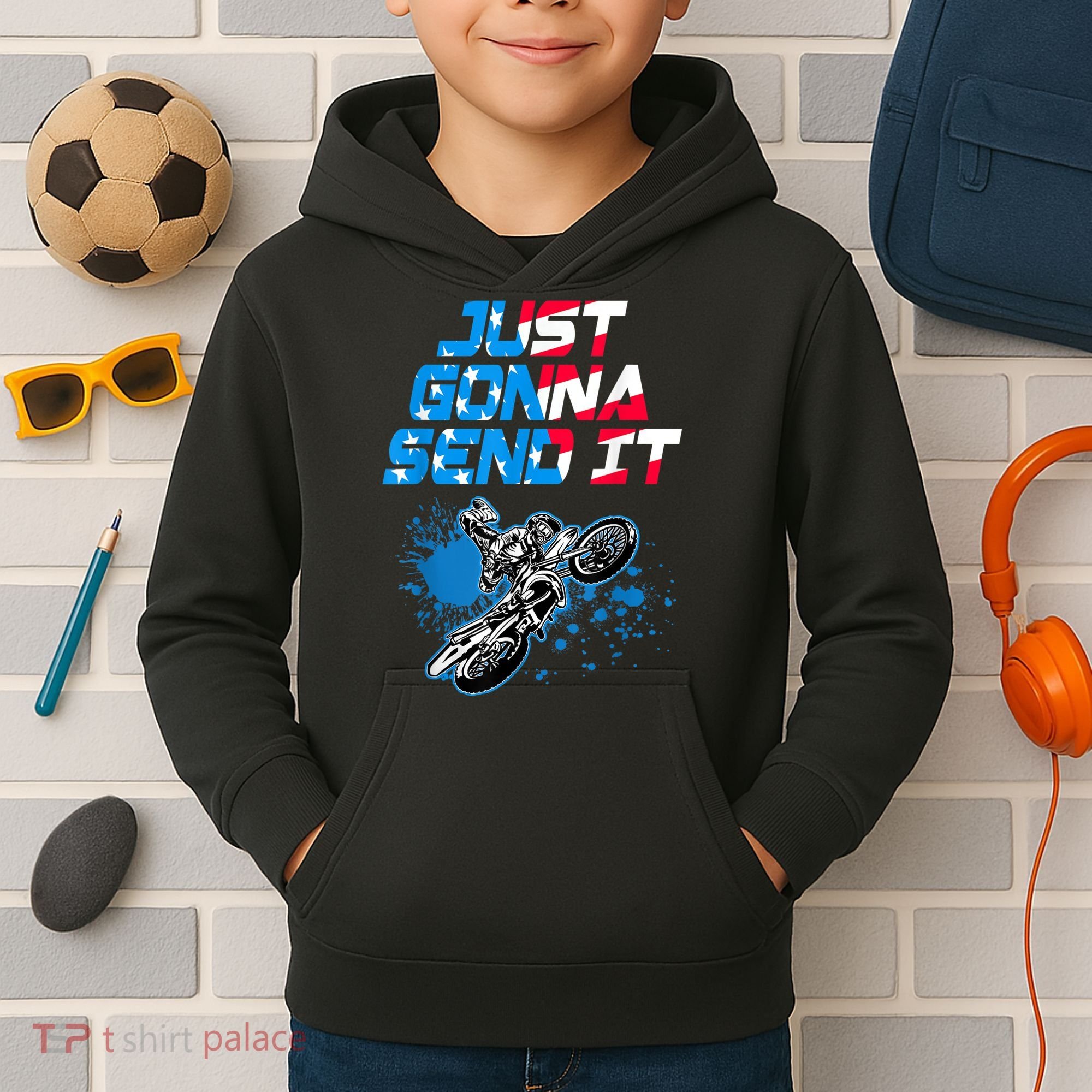 Just Gonna Send It Motocross Dirt Bike Tee Kids Hoodie