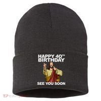 Jesus Happy 40th Birthday See You Soon Sustainable Knit Beanie thumb 0