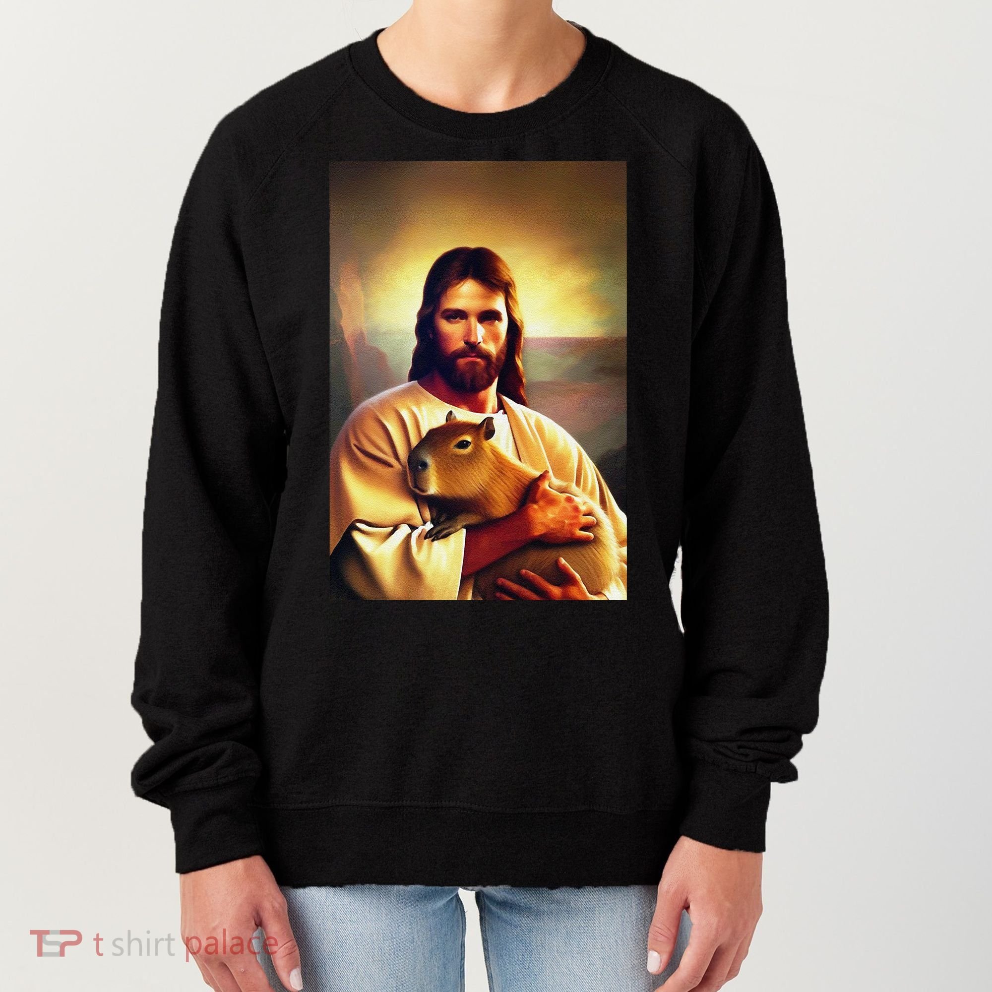 Jesus Holding A Capybara Women's Sweatshirt
