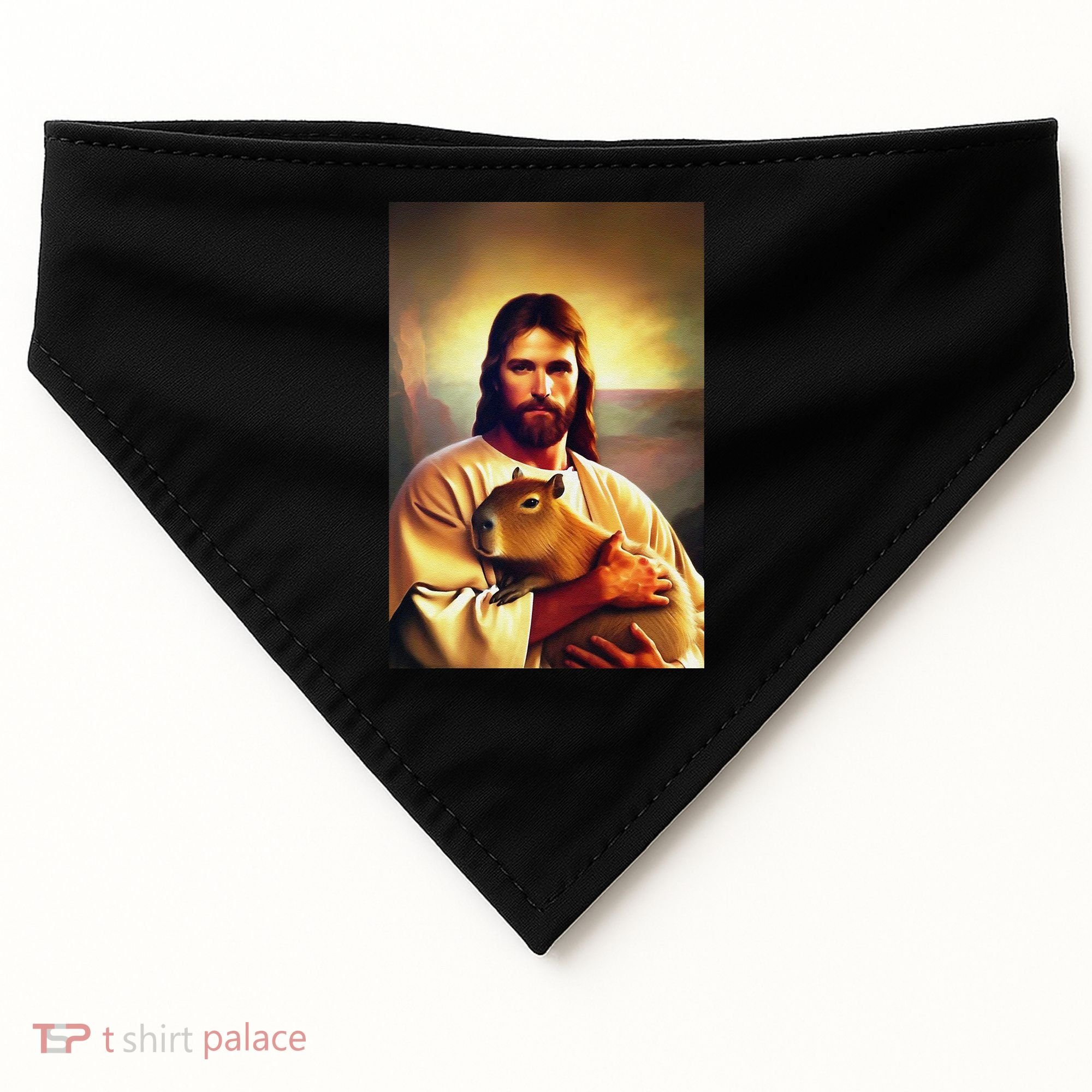 Jesus Holding A Capybara USA-Made Doggie Bandana