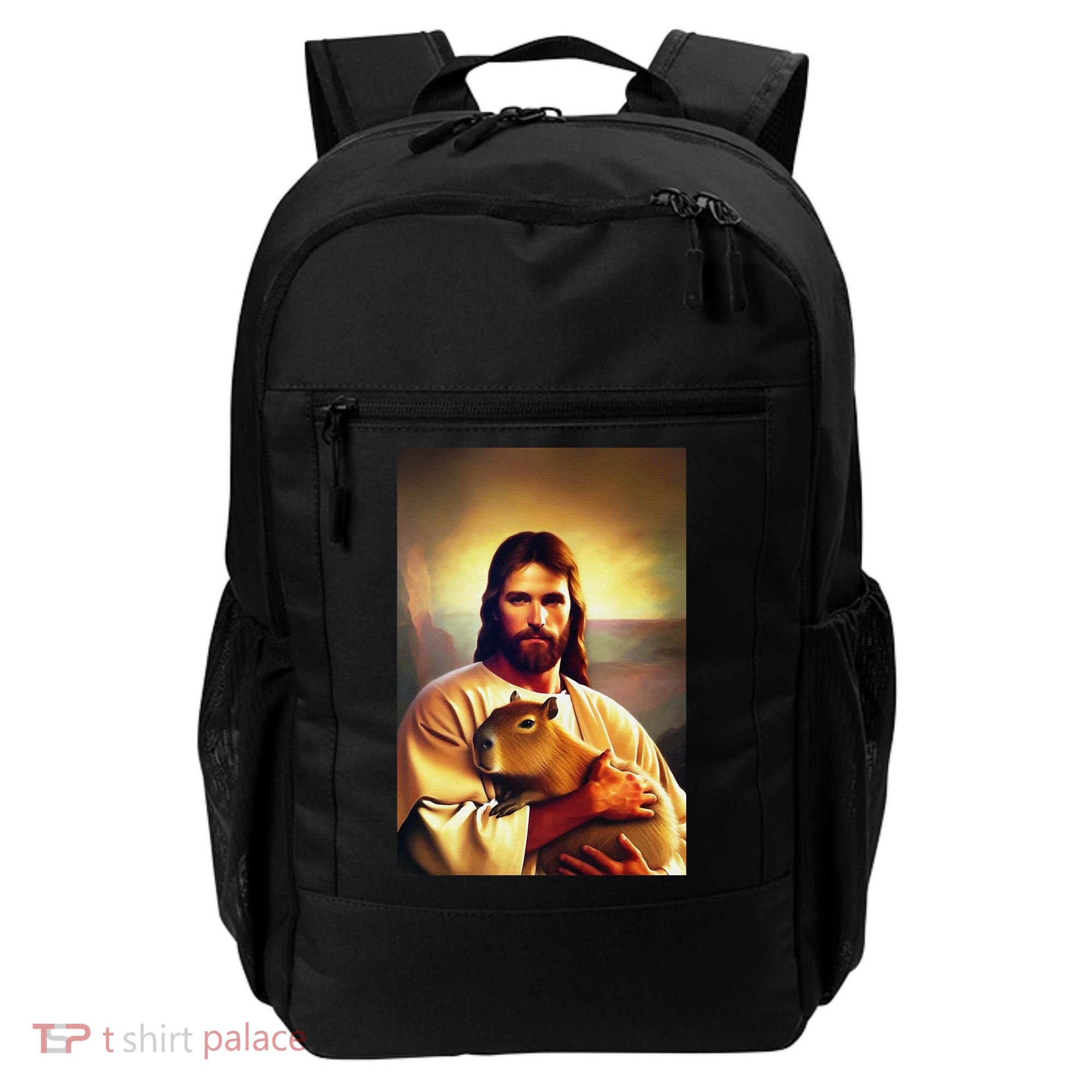 Jesus Holding A Capybara Backpack