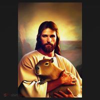 Jesus Holding A Capybara Bucket Hat thumb 4