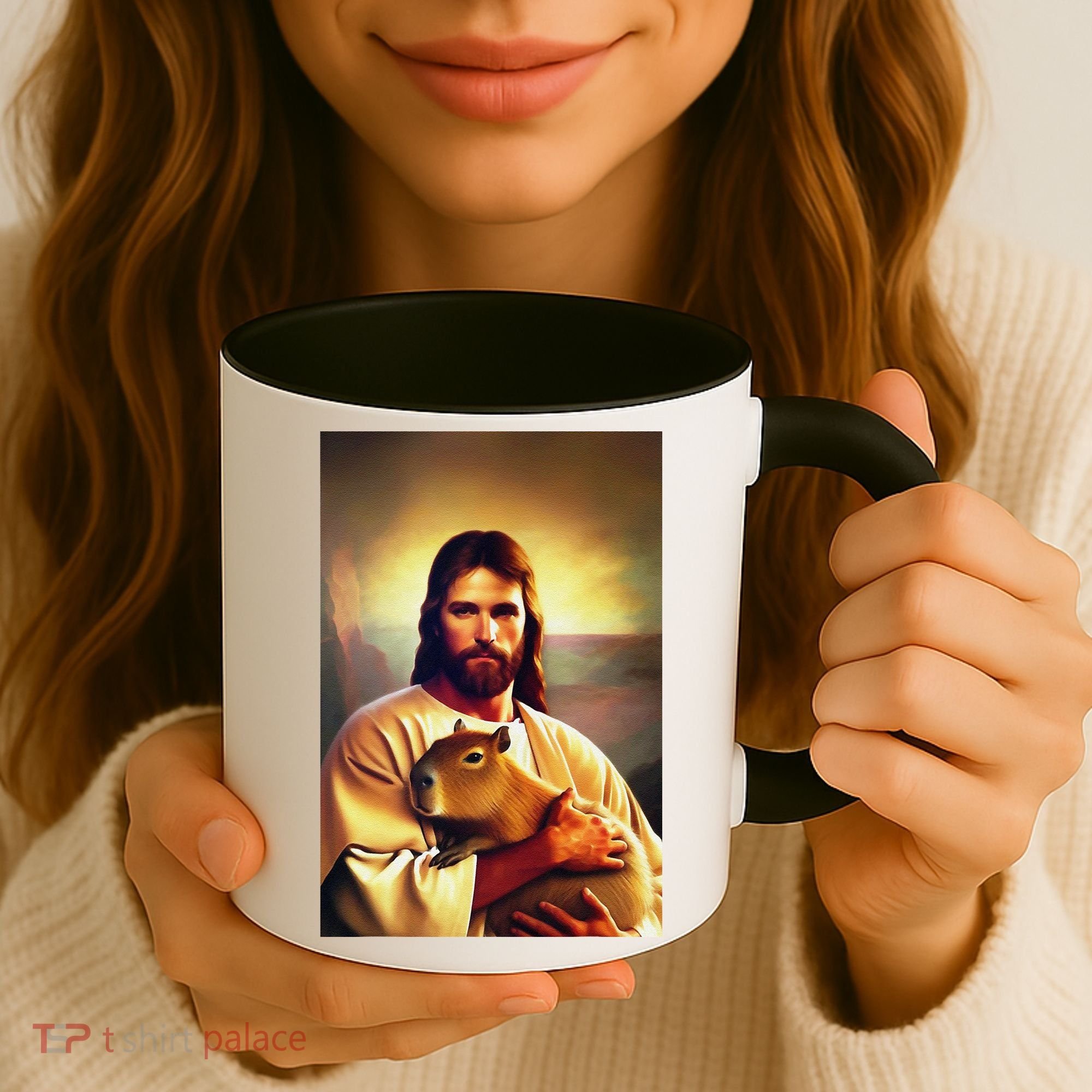 Jesus Holding A Capybara Coffee Mug