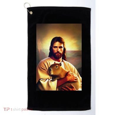 Jesus Holding A Capybara Golf Towel