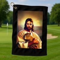 Jesus Holding A Capybara Golf Towel thumb 1